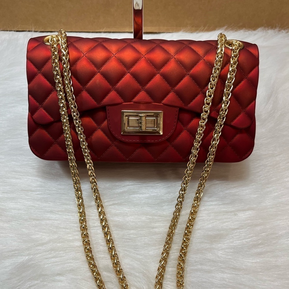 Jelly Box Fashion Crossbody Bag With Twist Lock Closure-Bold Red